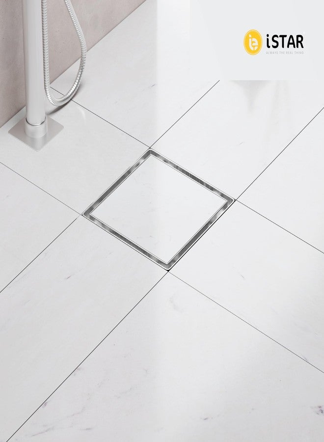 iSTAR 304 Grade 5X5 inch Stainless Steel Square Tile Insert Floor Drain | Invisible Shower Drain Channel | Anti Cockroach Trap Waste Water Jali Drainer for Bathroom, Kitchen, Balcony (Chrome Finish) - Image 5